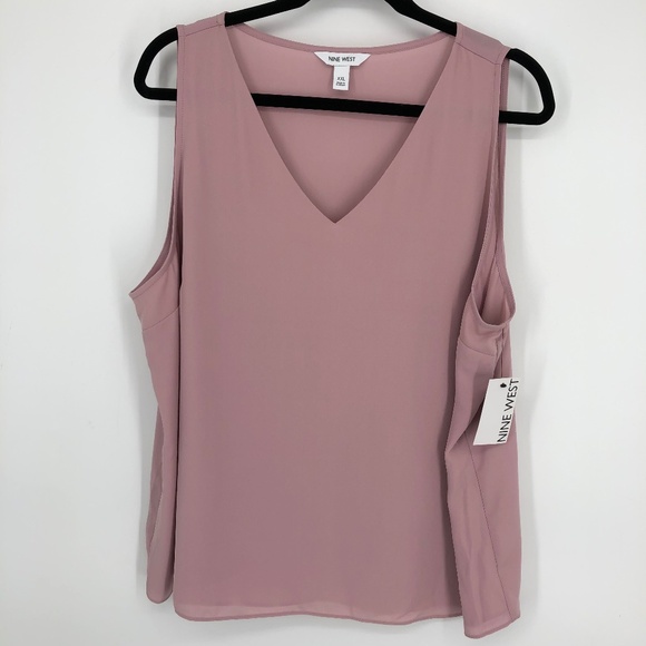 Nine West Womens Tank Top Blouse Size XXL Pink Softshell V Neck Lightweight NWT - Picture 1 of 11